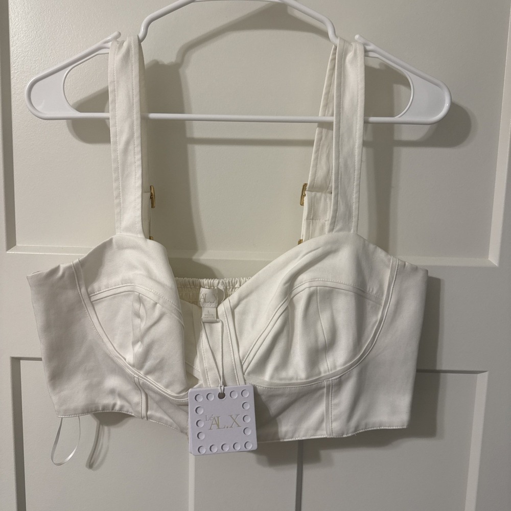 Le AL.X Women's Size L Sweetheart Tank Strap Crop White Bustier NWT $259 L530